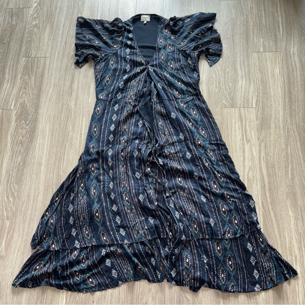 Haute Hippie Navy Printed V-Neck Maxi Dress